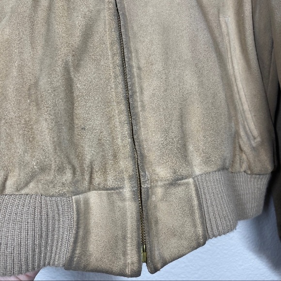 Vintage London Fog Bomber Jacket 70’s Suede Leather Beige Men’s Size 46 Reg - Picture 12 of 12